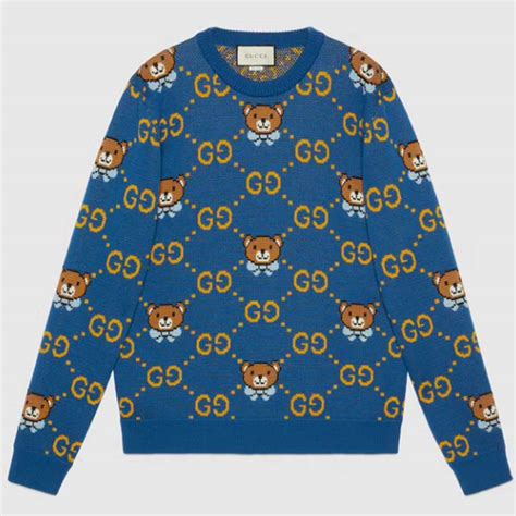 blue gucci bear sweater|Gucci sweater black and red.